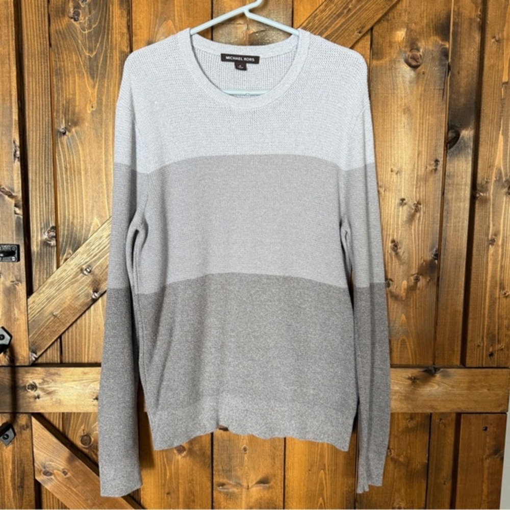 Mens Michael Kors Sweater Tri-Color Block Gray Long Sleeve Size Medium